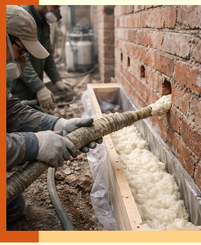 Заливка ППУ в пустоты кирпичной стены в Набережных Челнах